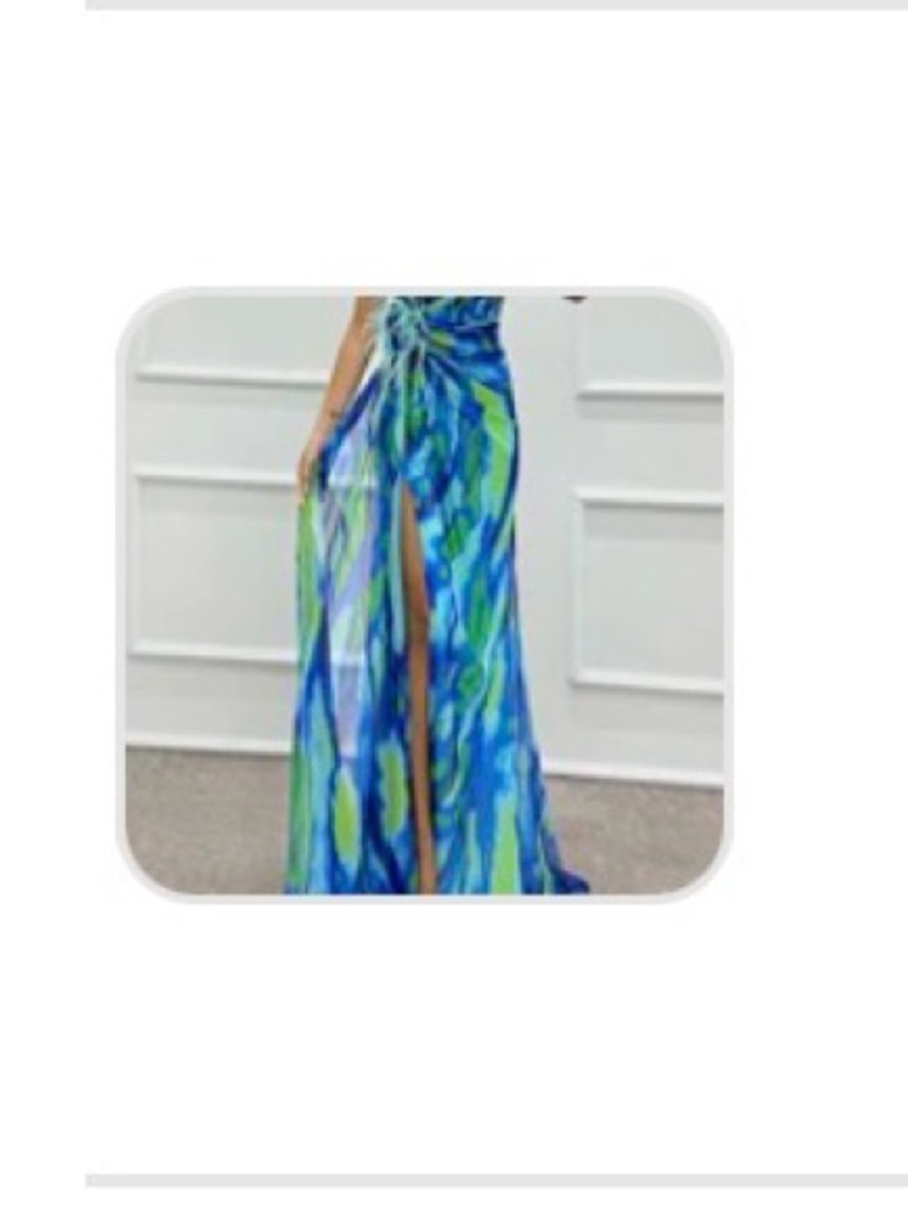 Isla Blue & Green Watercolor One Shoulder Maxi Dress with Front Slit